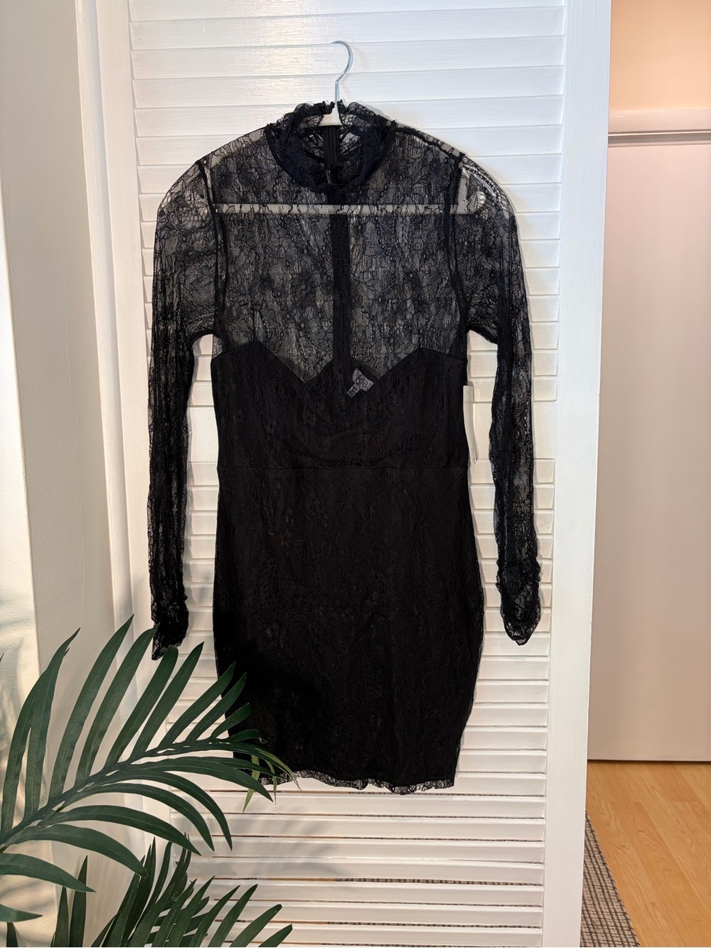 Tobi Black Lace Long-Sleeve Sheer Yoke Bodycon Dress